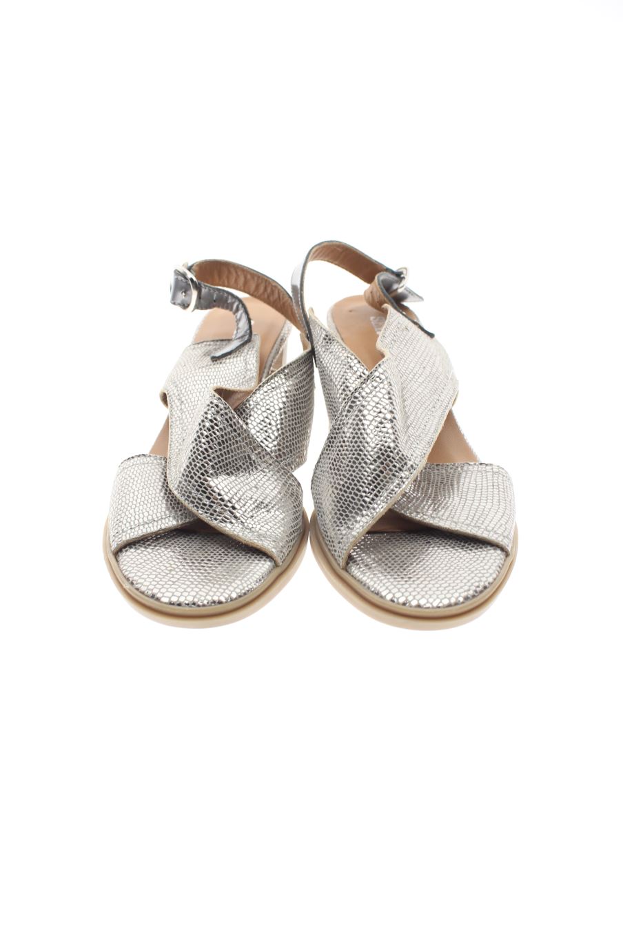 Sandalias tacon de SERVENT de la talla 37, de color plateado de