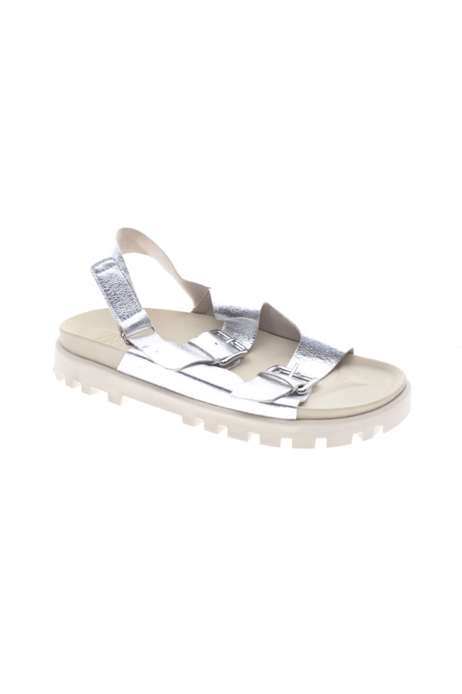 Flache Sandalen von Zara in der Grösse 37, in der Farbe silbern aus