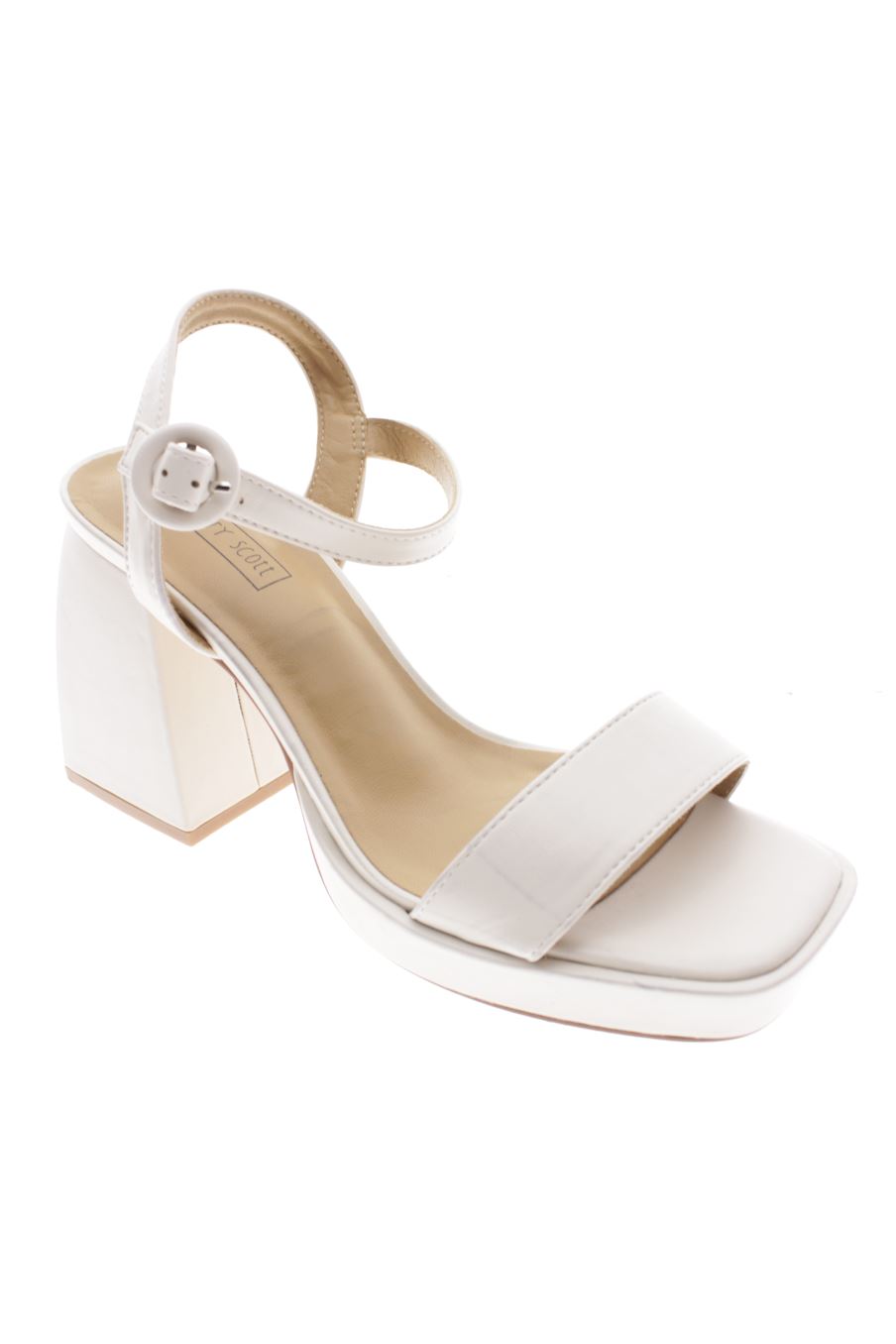 Sandalias tacon de merry scott de la talla 38, de color blanco de