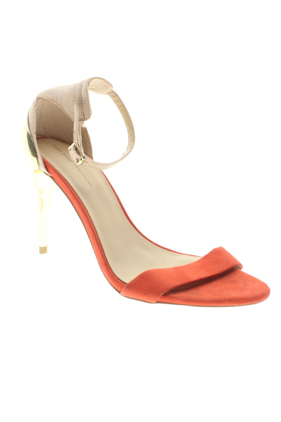 Sandalias tacon de Zara de la talla 40, de color coral de