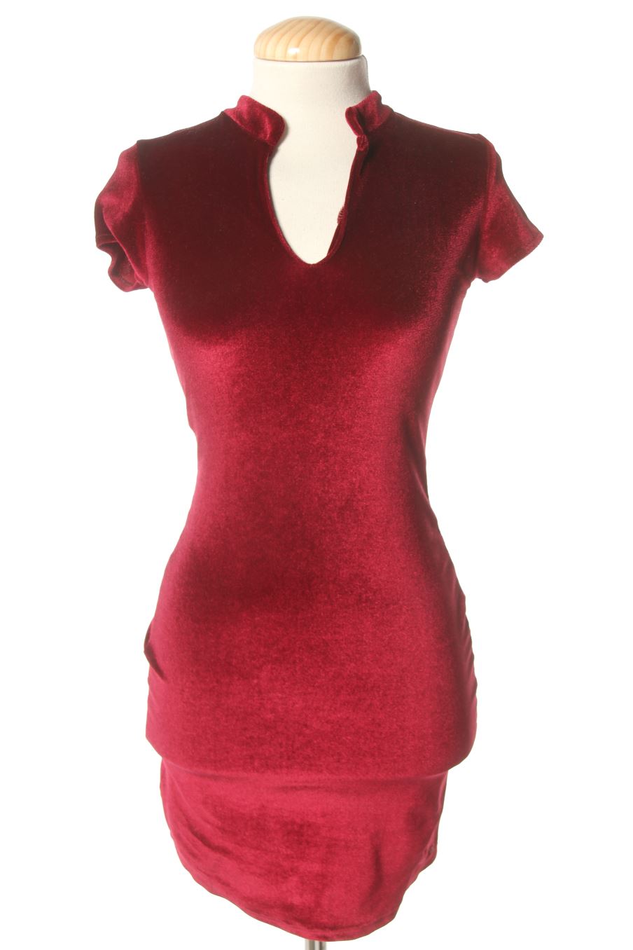 Einfaches Kleid von Double Agent Größe XXS, Farbe Bordeaux, aus Samt für