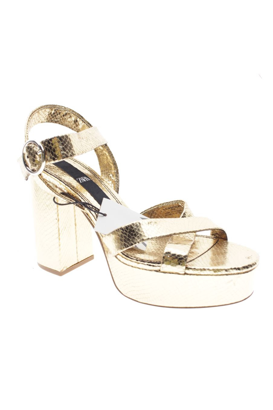 Sandalias tacon de Zara de la talla 40, de color dorado de