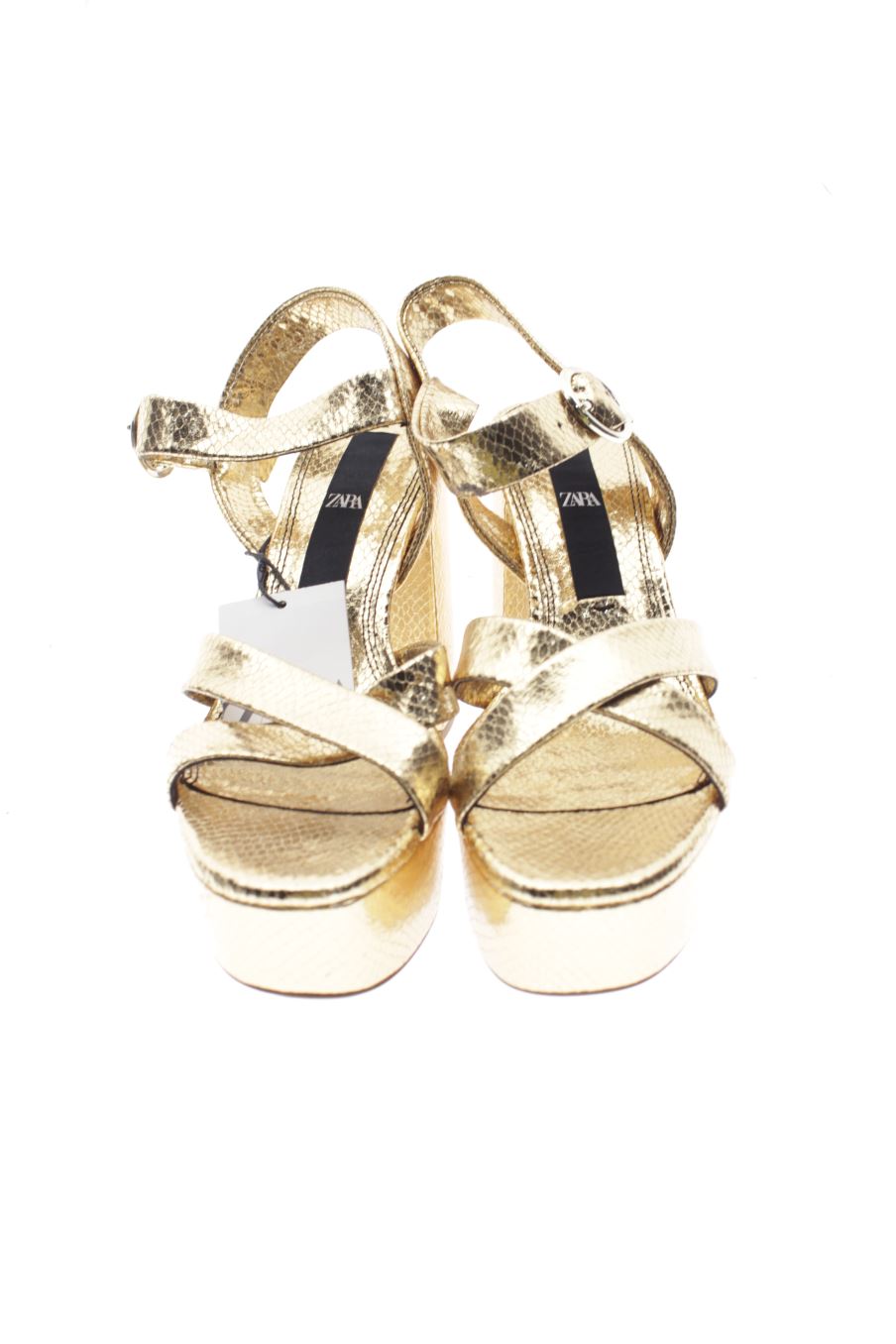 Sandalias tacon de Zara de la talla 40, de color dorado de
