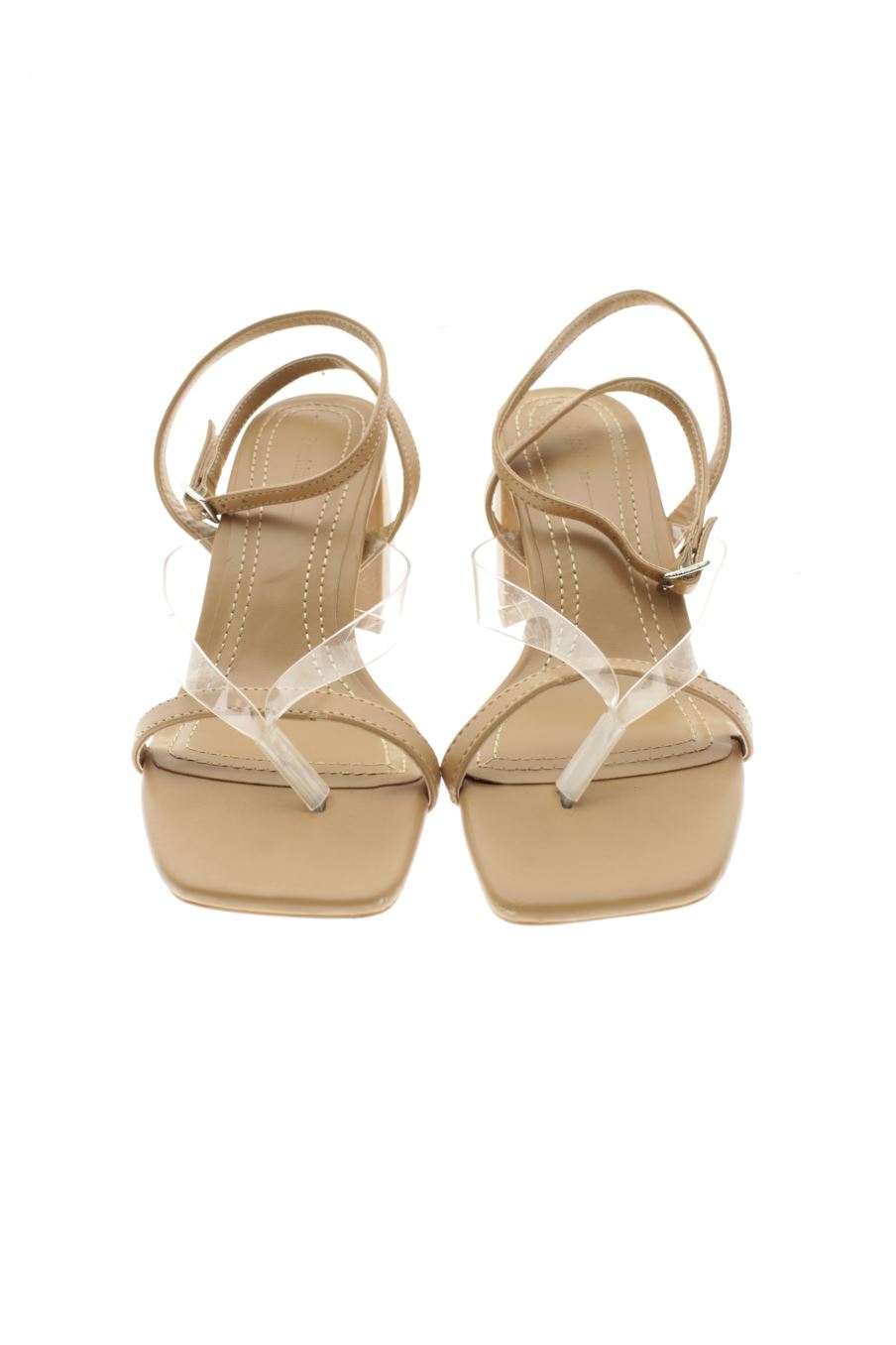 Sandalias tacon de Bershka de la talla 35, de color beige de