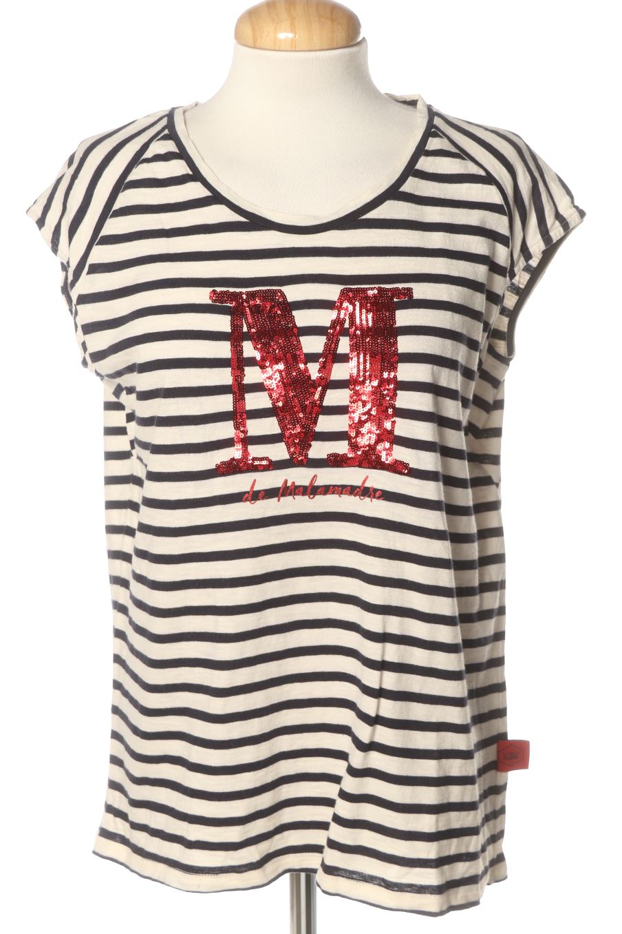 Camiseta de Soy mala madre de la talla S, de color rayas