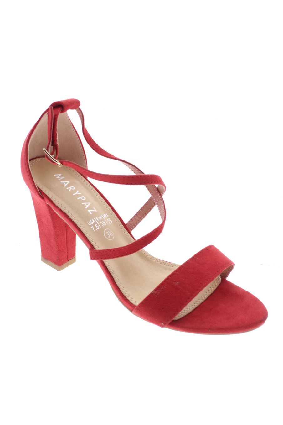 Sandalias tacon de Marypaz de la talla 38, de color rojo de