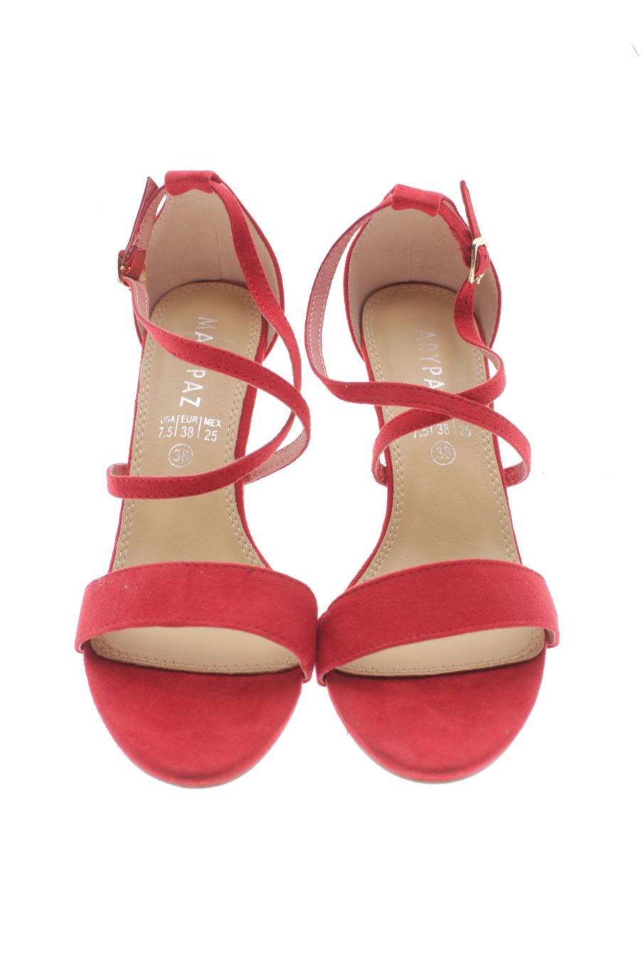 Sandalias tacon de Marypaz de la talla 38, de color rojo de
