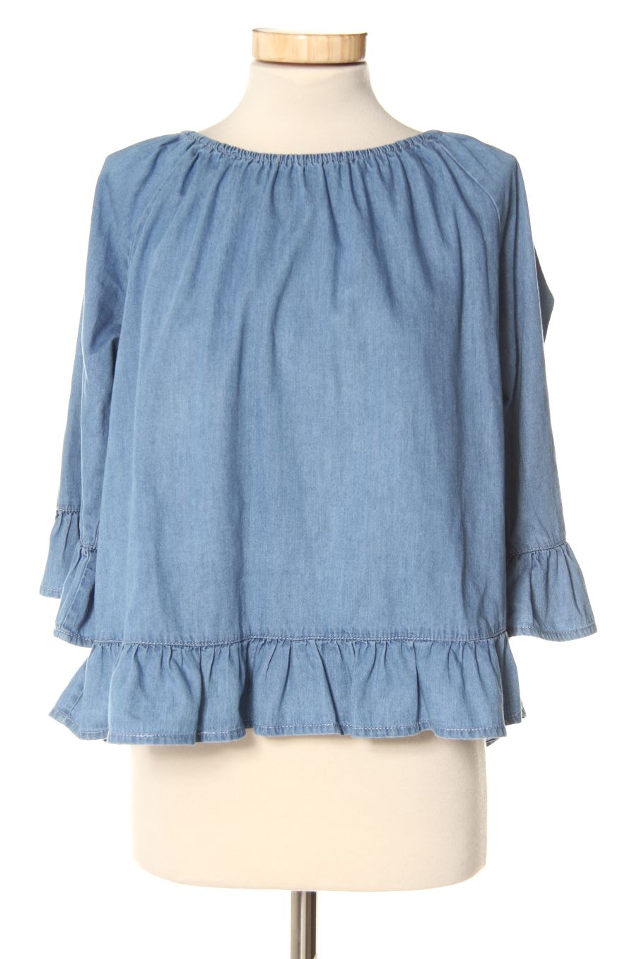 Langärmelige Bluse von Milano Größe L, Farbe Blau, aus Jeanskleidung für