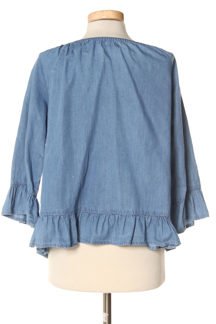 Langärmelige Bluse von Milano Größe L, Farbe Blau, aus Jeanskleidung für