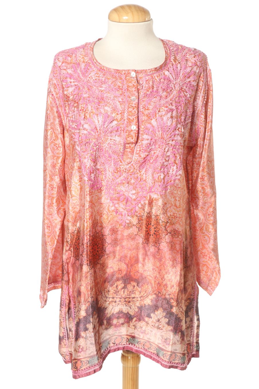 Blusa de manga larga de Miss-Terre de la talla M, de color estampado de seda