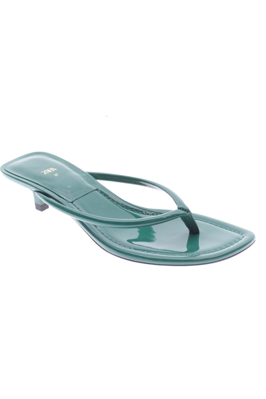 Sandalias tacon de Zara de la talla 37, de color verde de