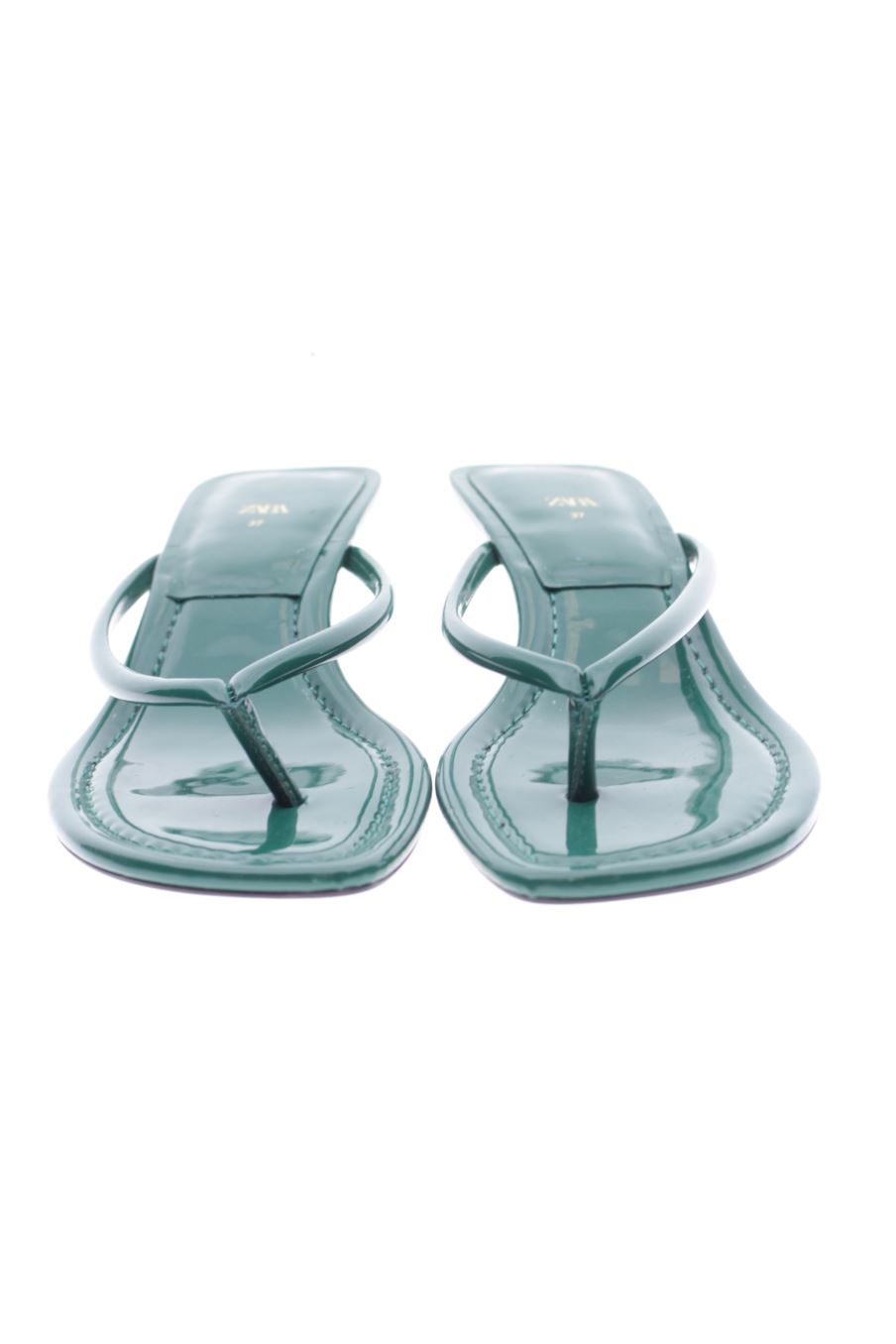 Sandalias tacon de Zara de la talla 37, de color verde de