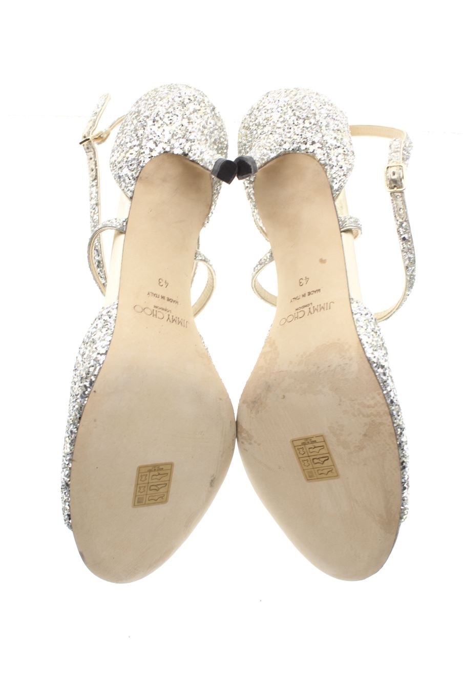 Sandalias tacon de Jimmy Choo de la talla 43, de color plateado de