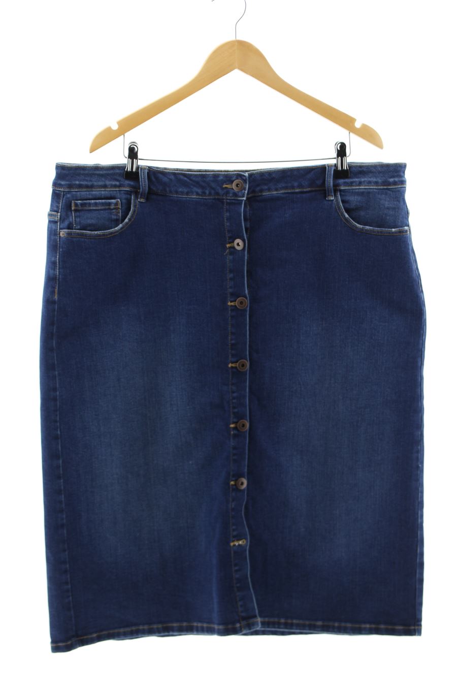 Jupe Couchel de la taille 56, de couleur bleu de denim