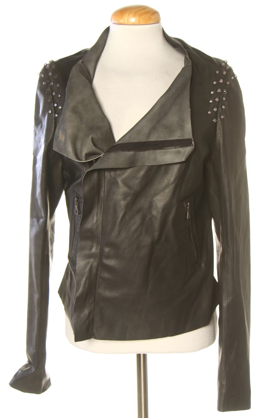 Blouson Zara de la taille XL, de couleur noir de cuir et daim