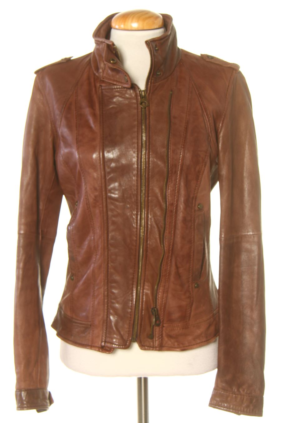 Blouson Bershka de la taille M, de couleur marron de cuir et daim