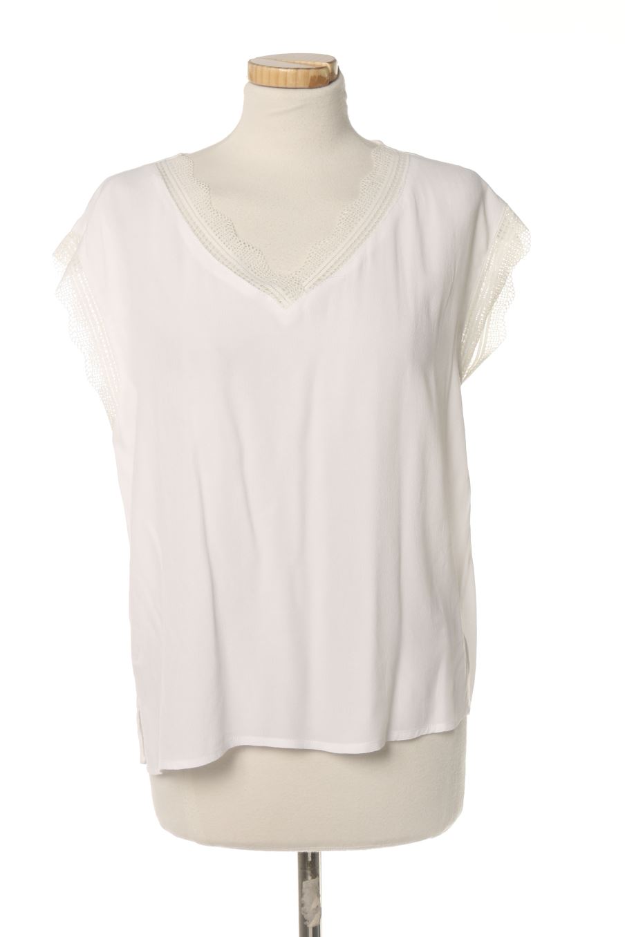 Blouse à manches courtes Promod de la taille 38, de couleur blanc