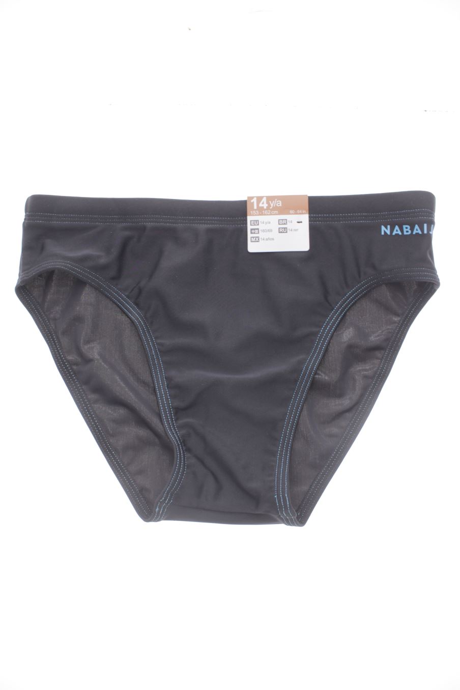 Maillot de bain Nabaiji (DECATHLON) de la taille 14 ans avec une étiquette