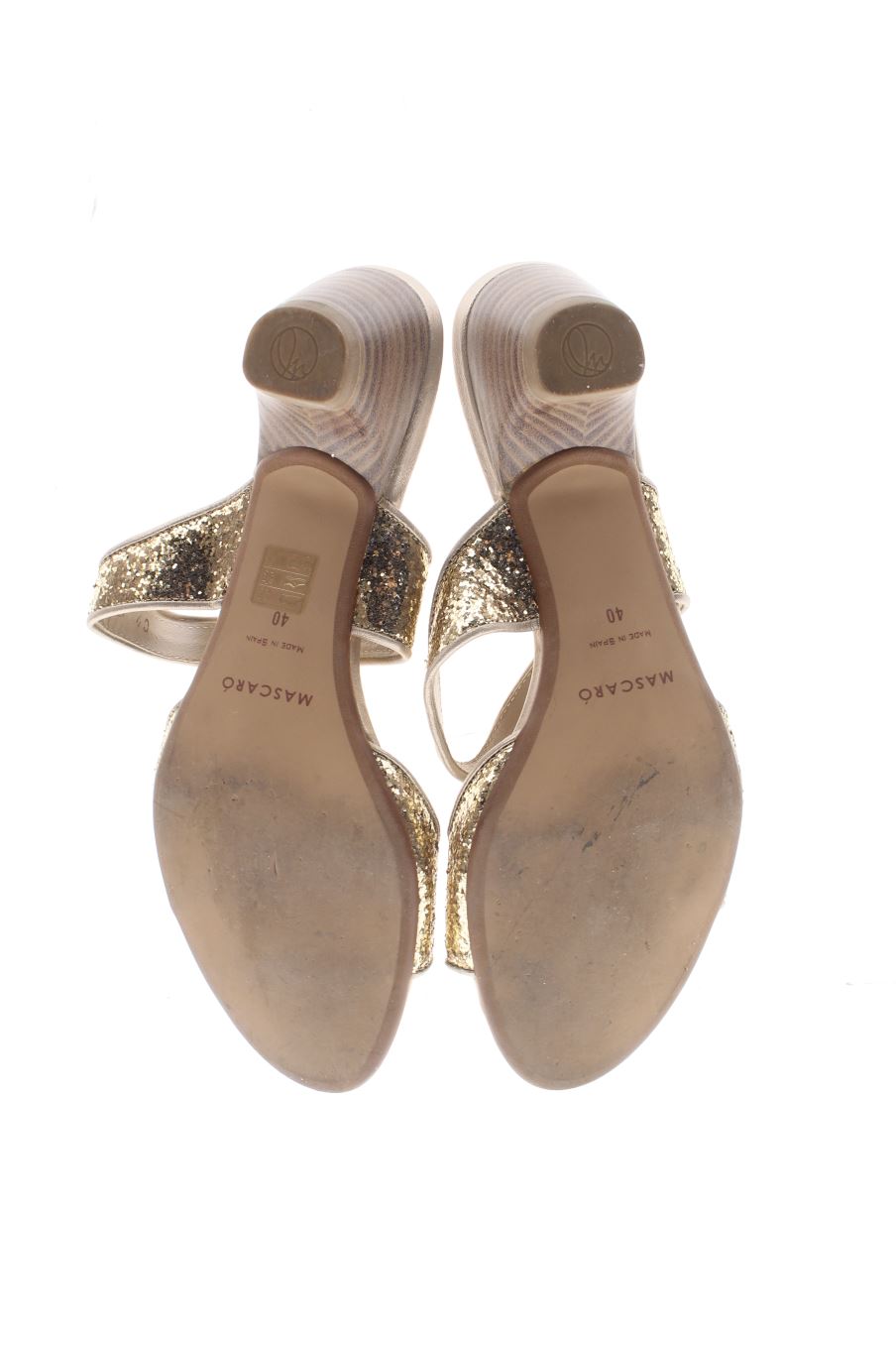 Sandalias tacon de MASCARÓ de la talla 40, de color dorado de