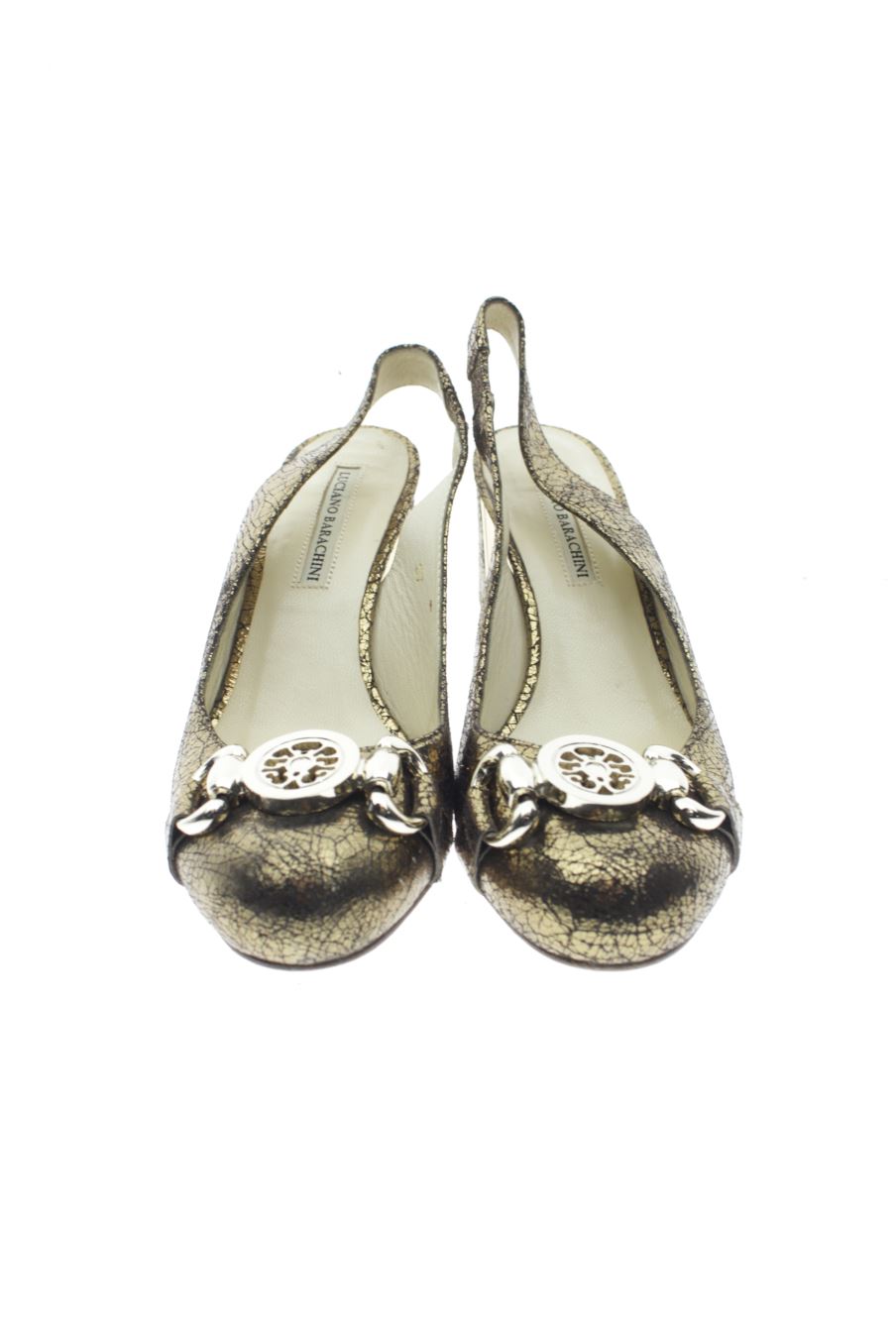Sandalias tacon de Luciano Barachini de la talla 37, de color dorado de