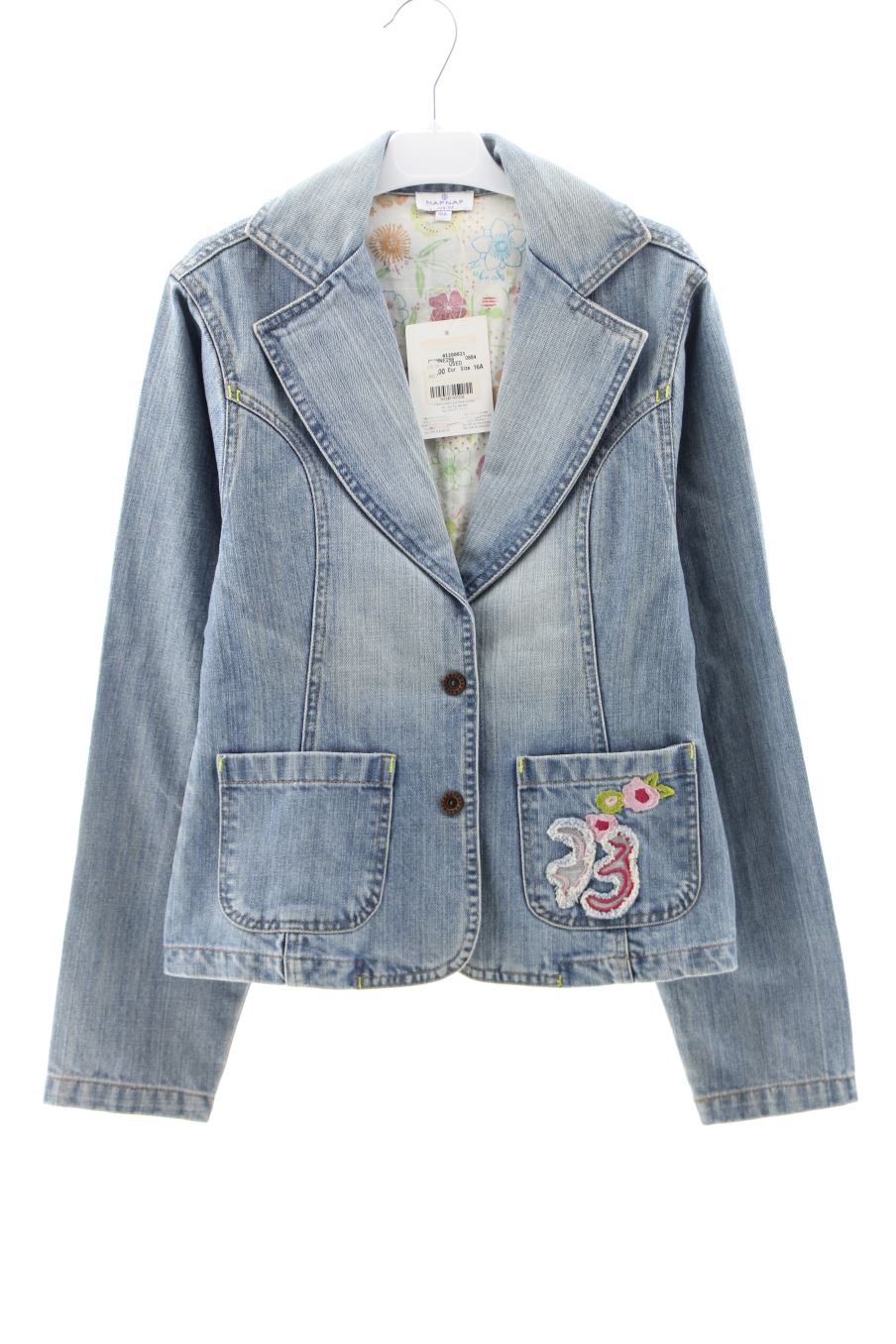 Gilet Naf Naf de la taille 16 ans de denim avec une étiquette