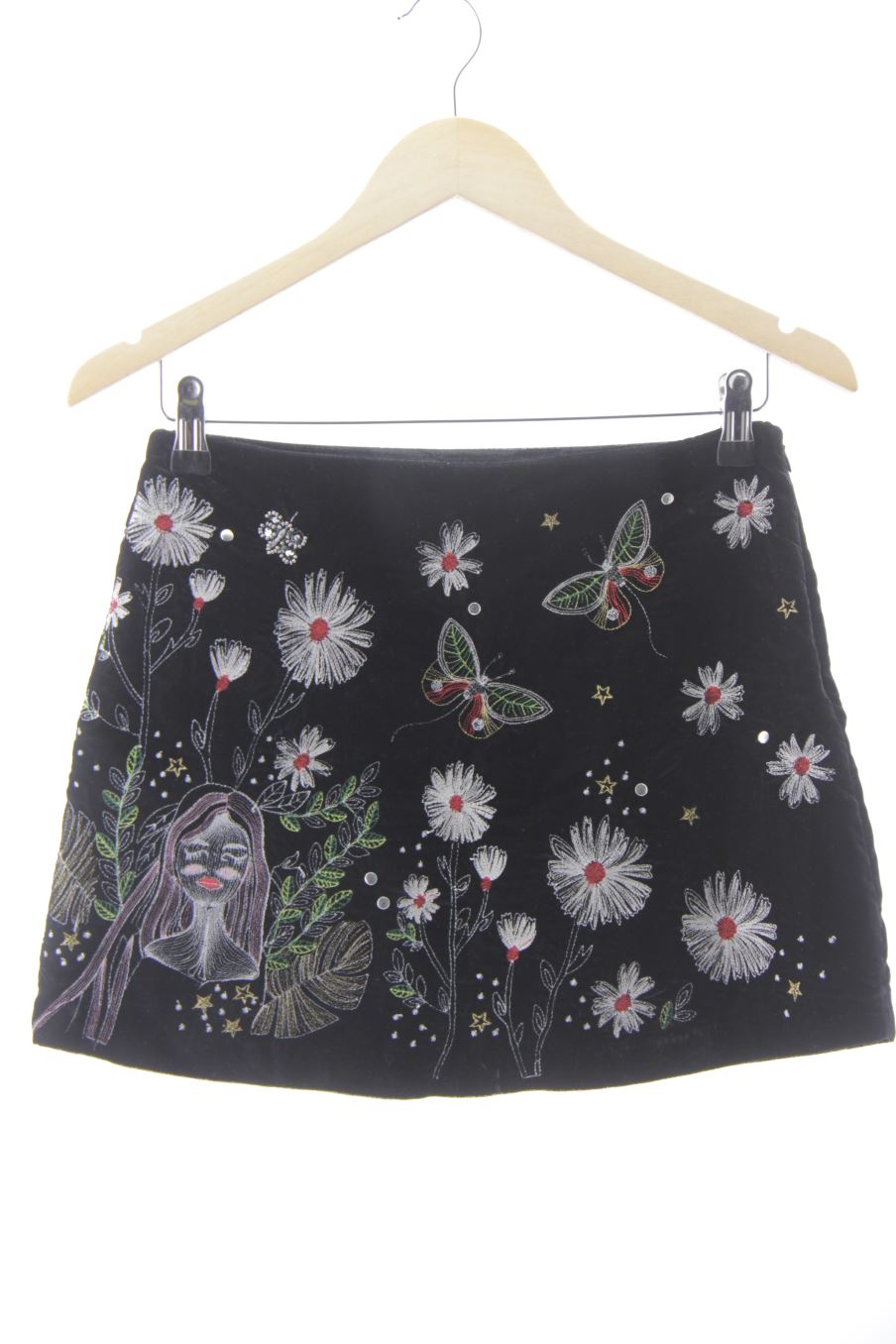 Falda de Zara de la talla XS, de color flores de terciopelo