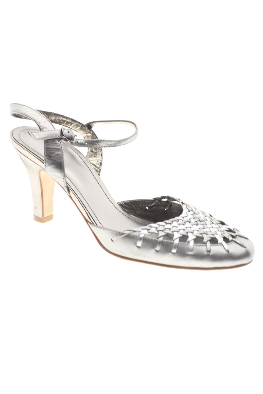 Sandalias tacon de Zara de la talla 38, de color plateado de
