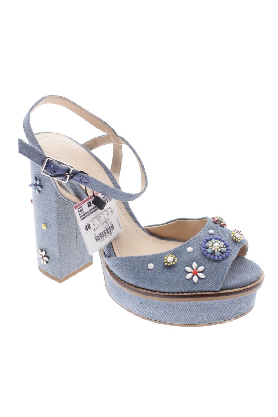 Sandalias tacon de Zara de la talla 40, de color azul de