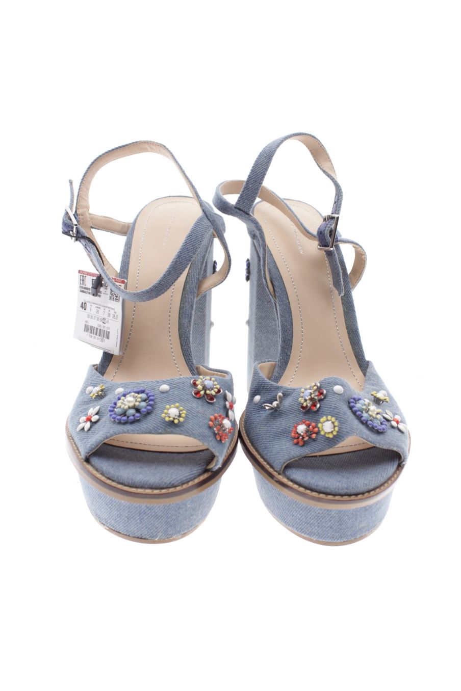 Sandalias tacon de Zara de la talla 40, de color azul de