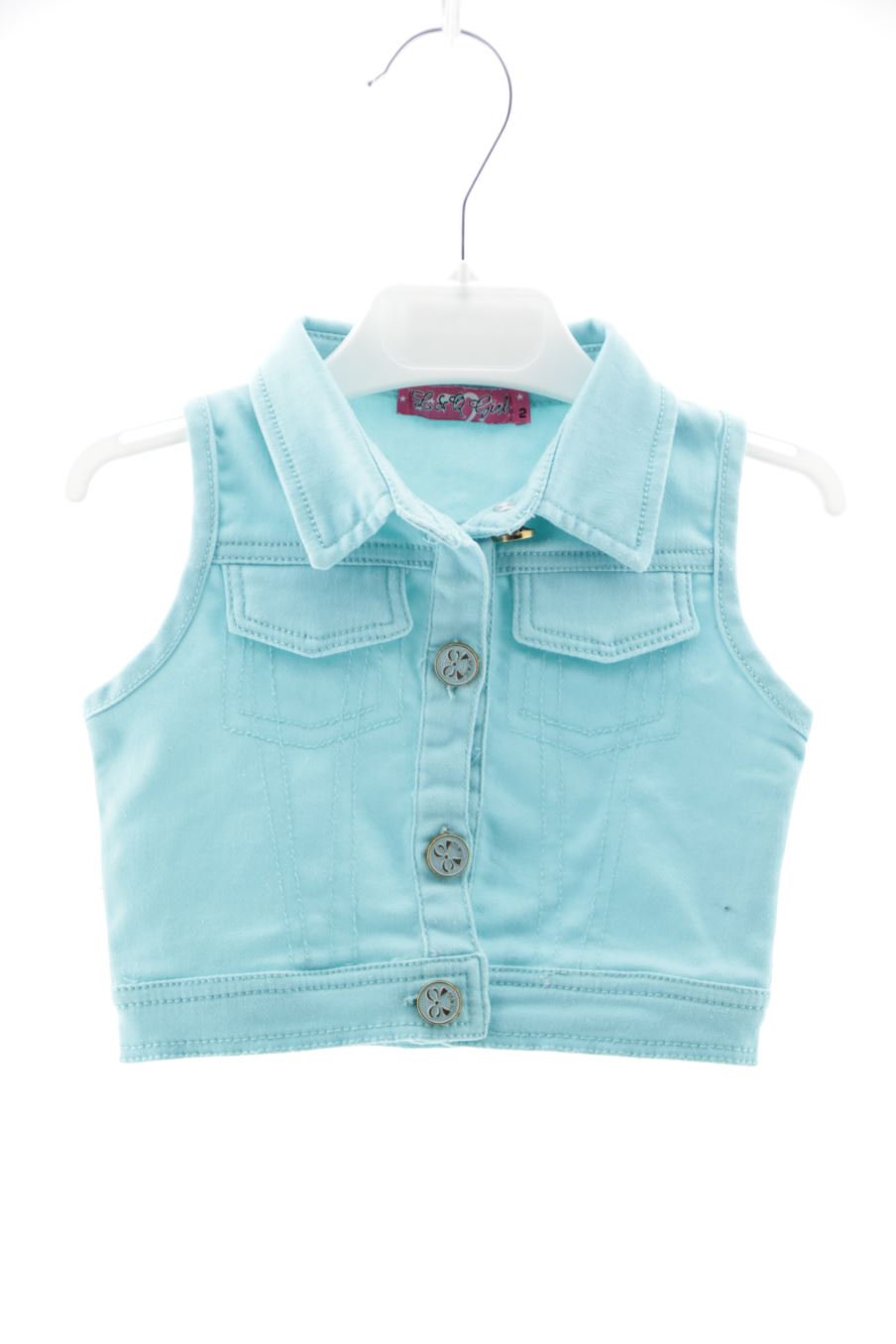 Chaleco de tela de L&Q de la talla 2 años de denim de segunda mano