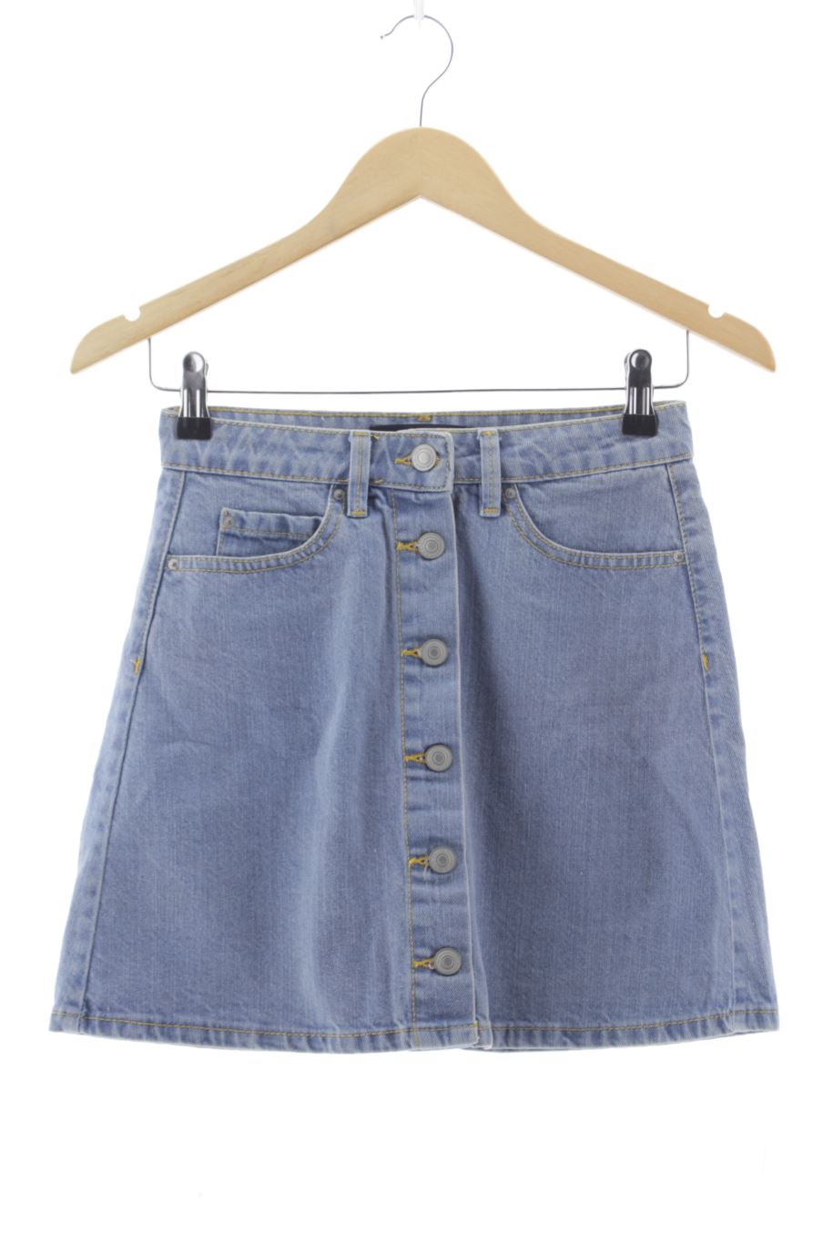 Jupe Okeysi de la taille 34, de couleur bleu de denim