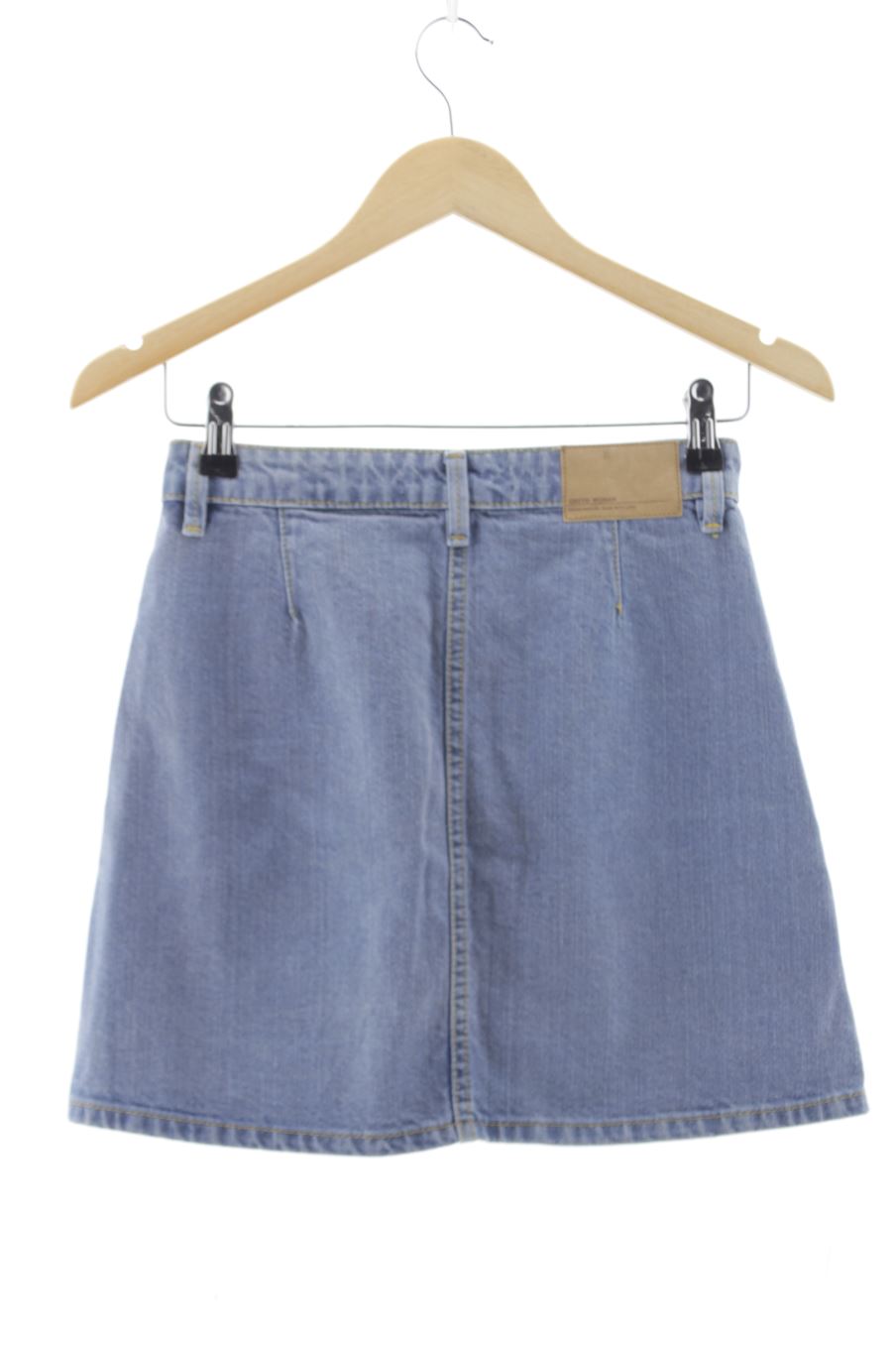 Jupe Okeysi de la taille 34, de couleur bleu de denim