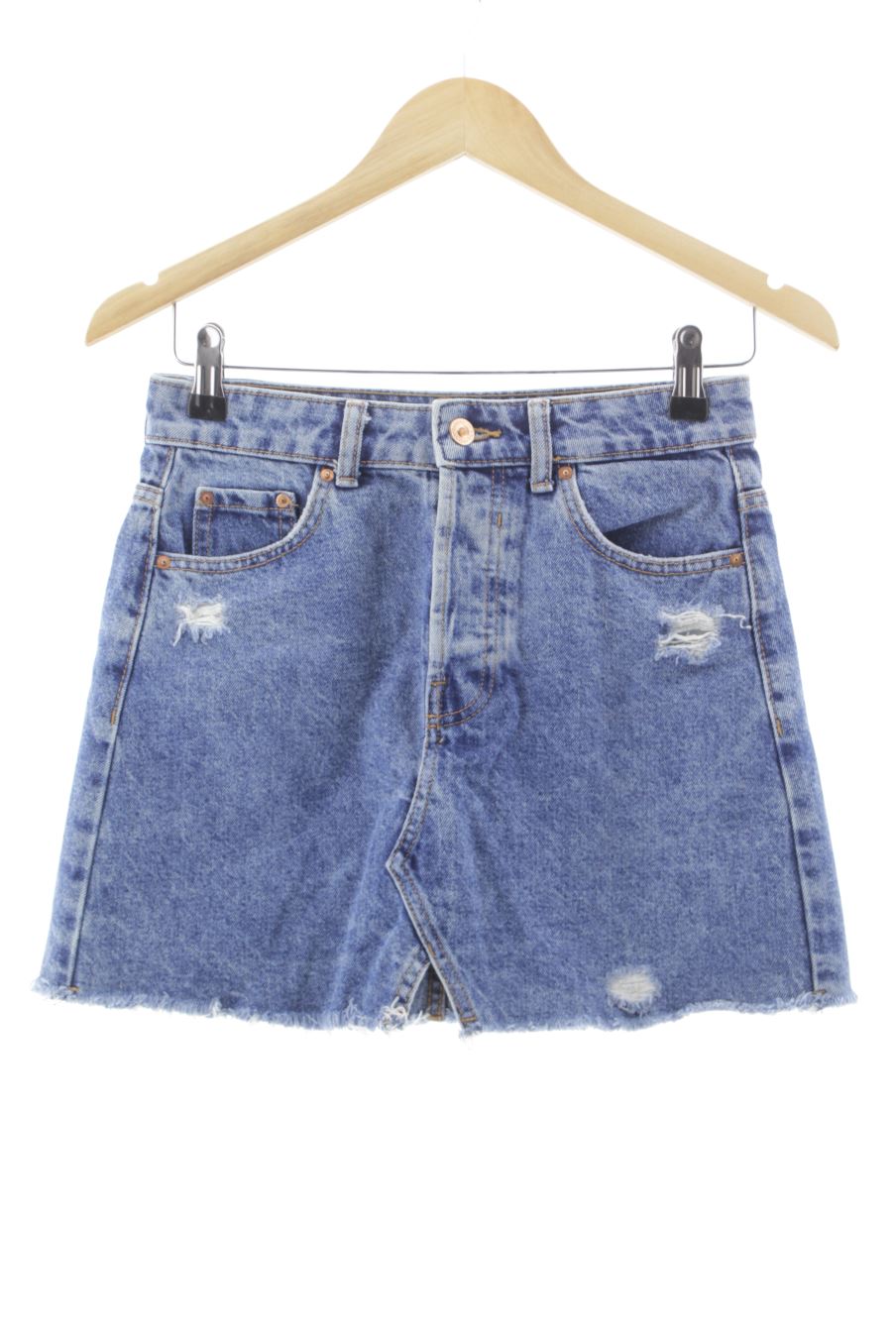 Aufwändiger Rock von Bershka Größe 34, Farbe Blau, aus Jeanskleidung für