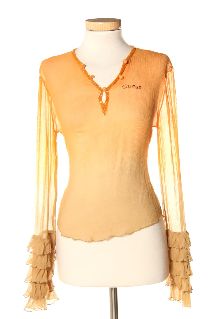 Blouse à manches longues Guess de la taille 44, de couleur orange de soie