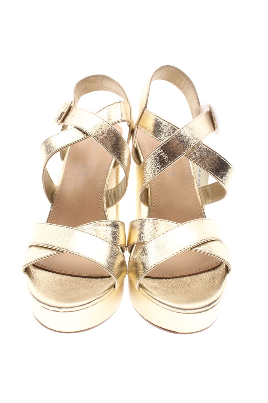 Sandalias tacon de Mary Paz de la talla 38, de color dorado de