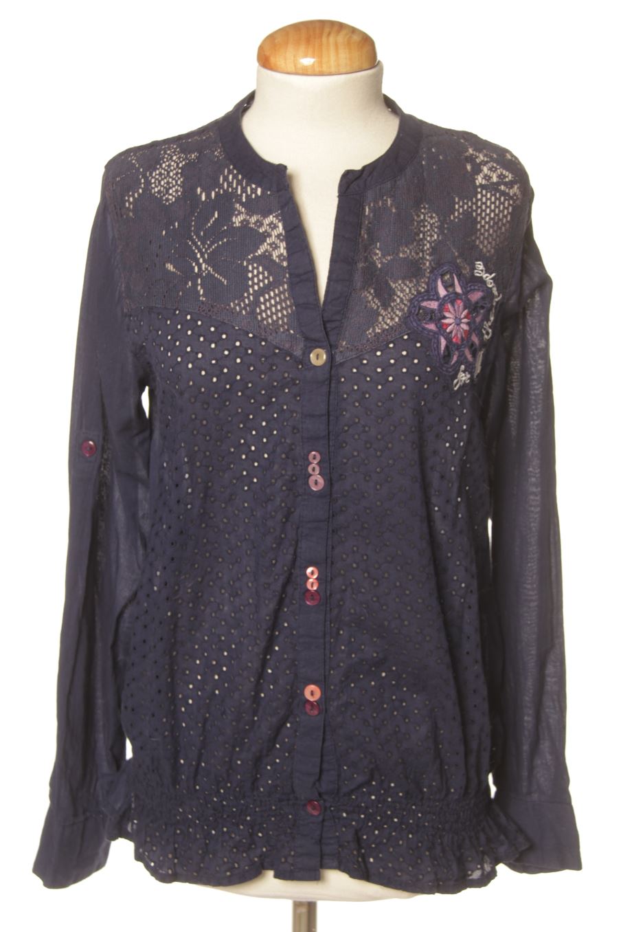 Langärmelige Bluse von Desigual Größe M, Farbe Marineblau, für