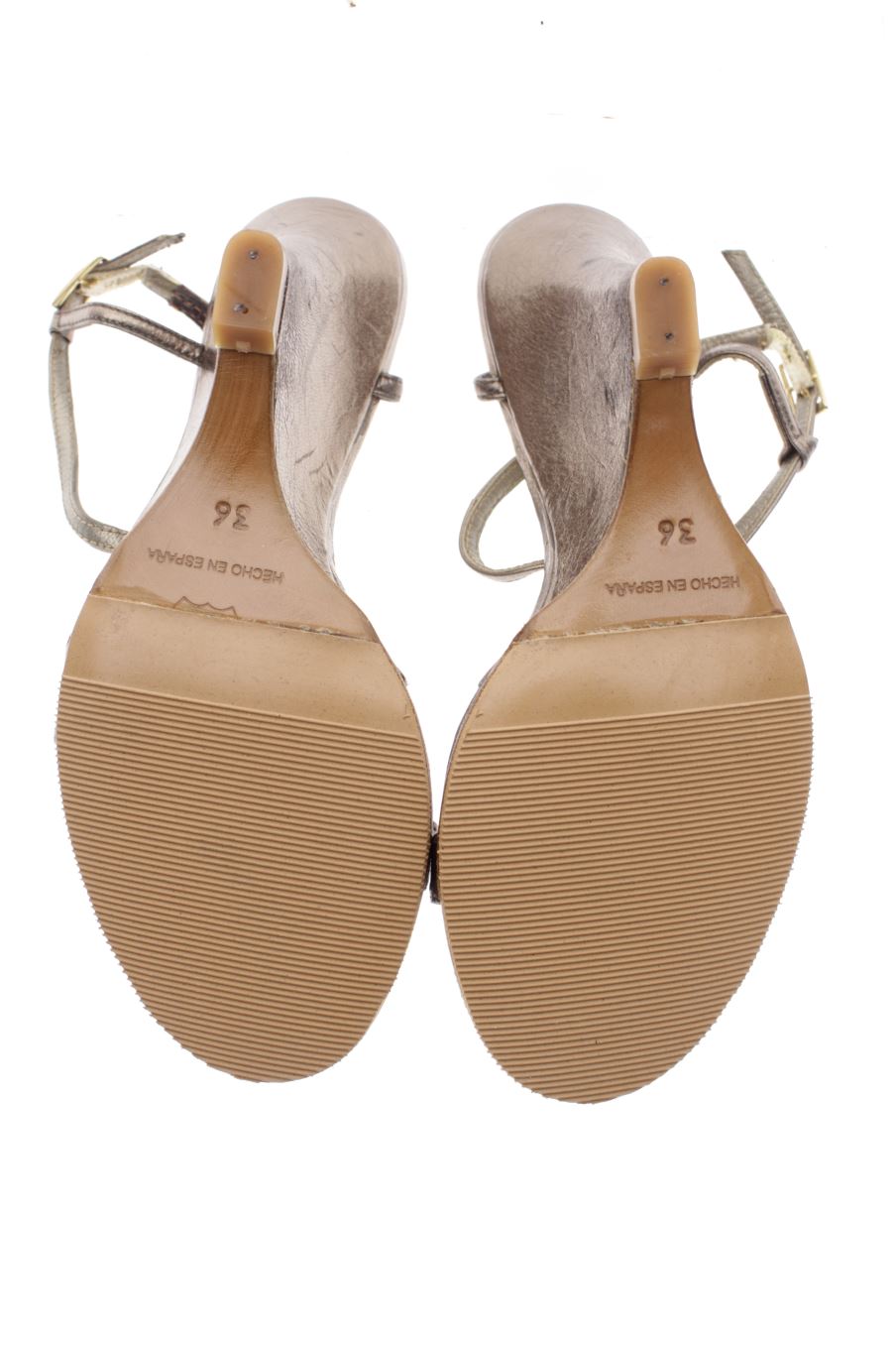 Sandalias tacon de VILLALONGA de la talla 36, de color dorado de