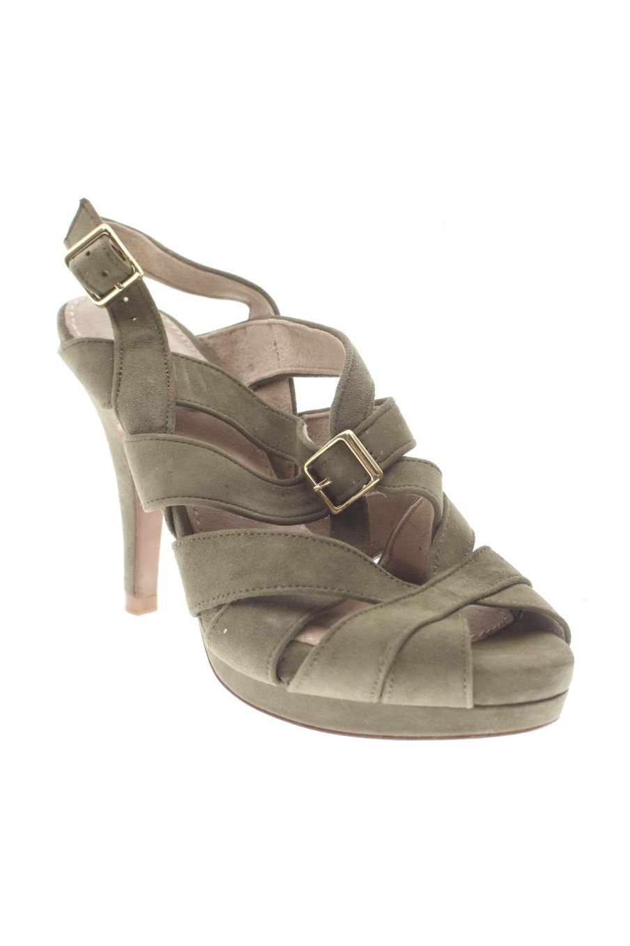 Sandalias tacon de Uterqüe de la talla 37, de color verde de