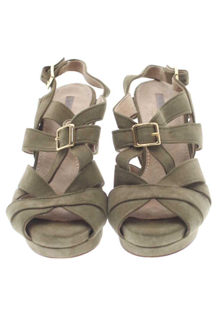 Sandalias tacon de Uterqüe de la talla 37, de color verde de