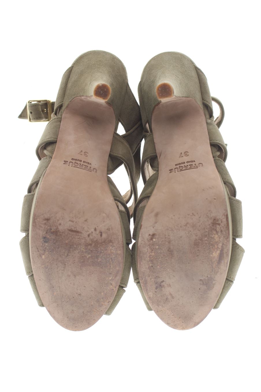 Sandalias tacon de Uterqüe de la talla 37, de color verde de