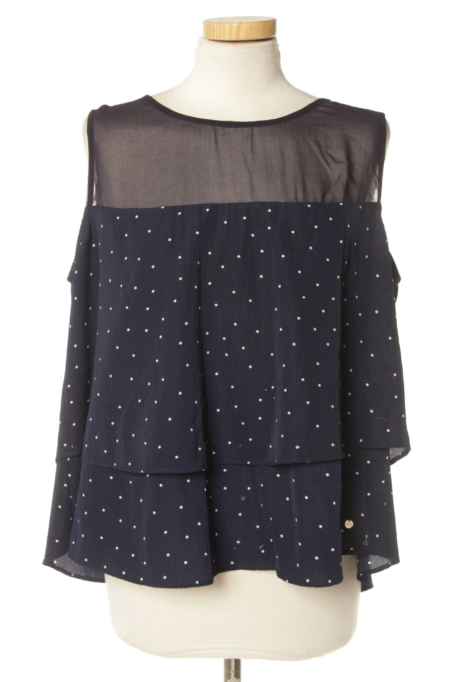 Blouse à manches courtes Roberto Torretta de la taille 44, de couleur bleu marine