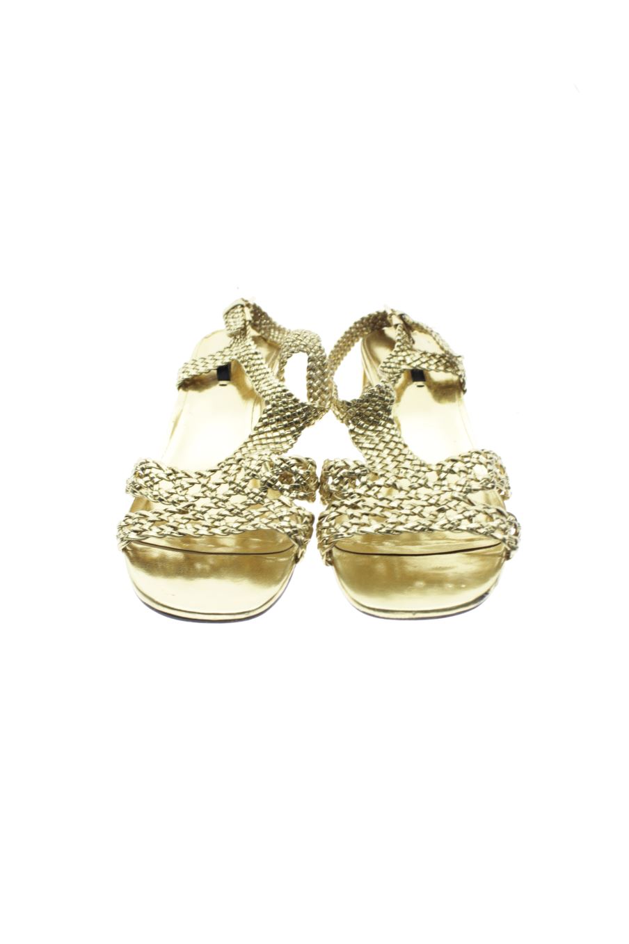 Sandalias tacon de Zara de la talla 39, de color dorado de