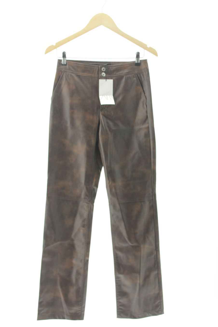 Pantalon Zara de la taille XS, de couleur marron de synthétique