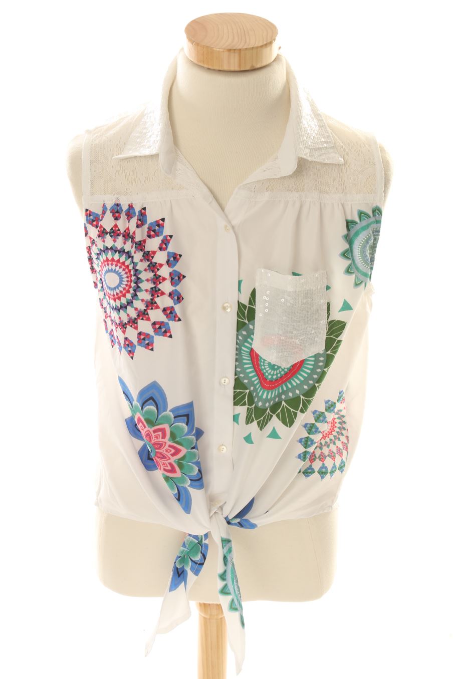 Chemise Desigual Femme Manches Courtes : Beige à Fleurs, Grande Taille L