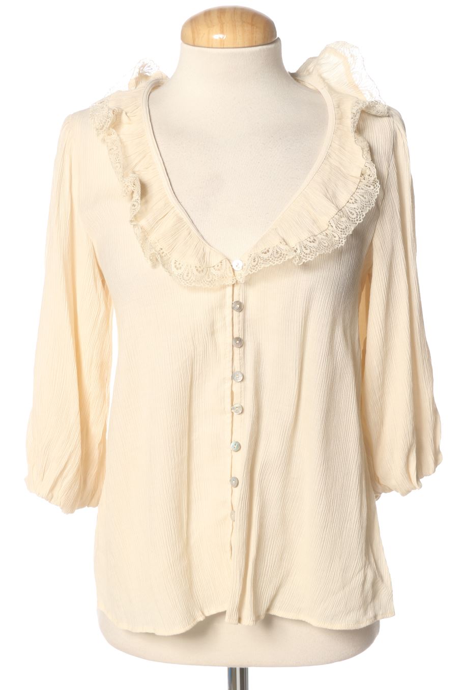 Blouse à manches longues Zara de la taille XS, de couleur beige