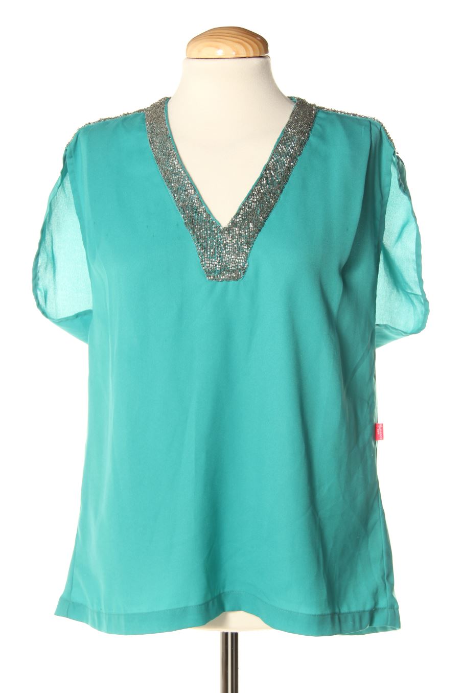 Blusa de manga corta de Flamenco de la talla S, de color turquesa