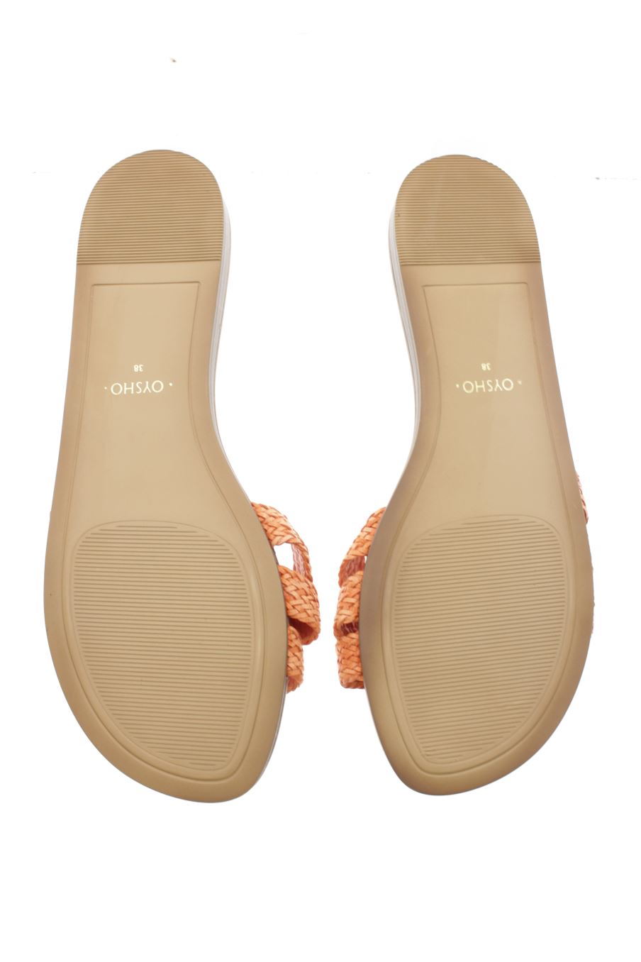 Sandalias planas de Oysho de la talla 38, de color naranja de