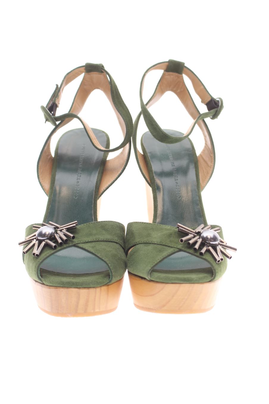Sandalias tacon de Guillermina Baeza de la talla 39, de color verde de