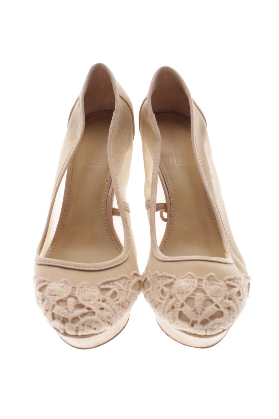 Sandalias tacon de Bershka de la talla 39, de color beige de