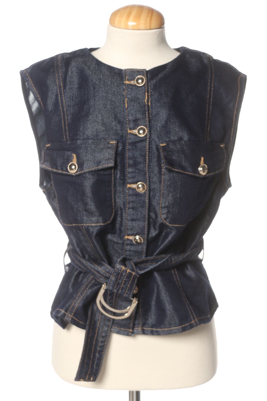 Boléro sans manches Zara de la taille L, de couleur bleu de denim